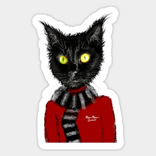 Black cat in a sweater and scarf Sticker